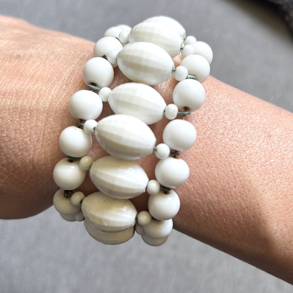 Vintage White Faceted Glass Wrap Bracelet Mid Century Statement